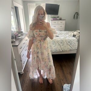 Abercrombie & Fitch Cream High-Low Puff Sleeve Dress